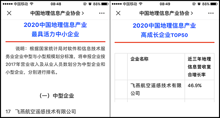 喜訊丨飛燕遙感榮獲2020中國(guó)地理信息產(chǎn)業(yè)最具活力中型企業(yè)榮譽(yù)稱(chēng)號(hào)，榮耀入選2020中國(guó)地理信息產(chǎn)業(yè)高成長(zhǎng)企業(yè)TOP50！